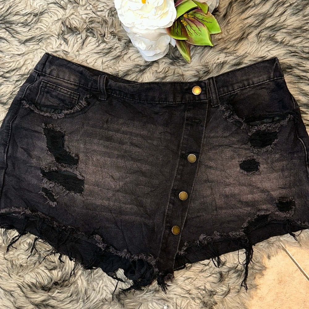 SHEIN Black Elastic Skort With Irregular Hem Asymmetrical Sz 2X Acid